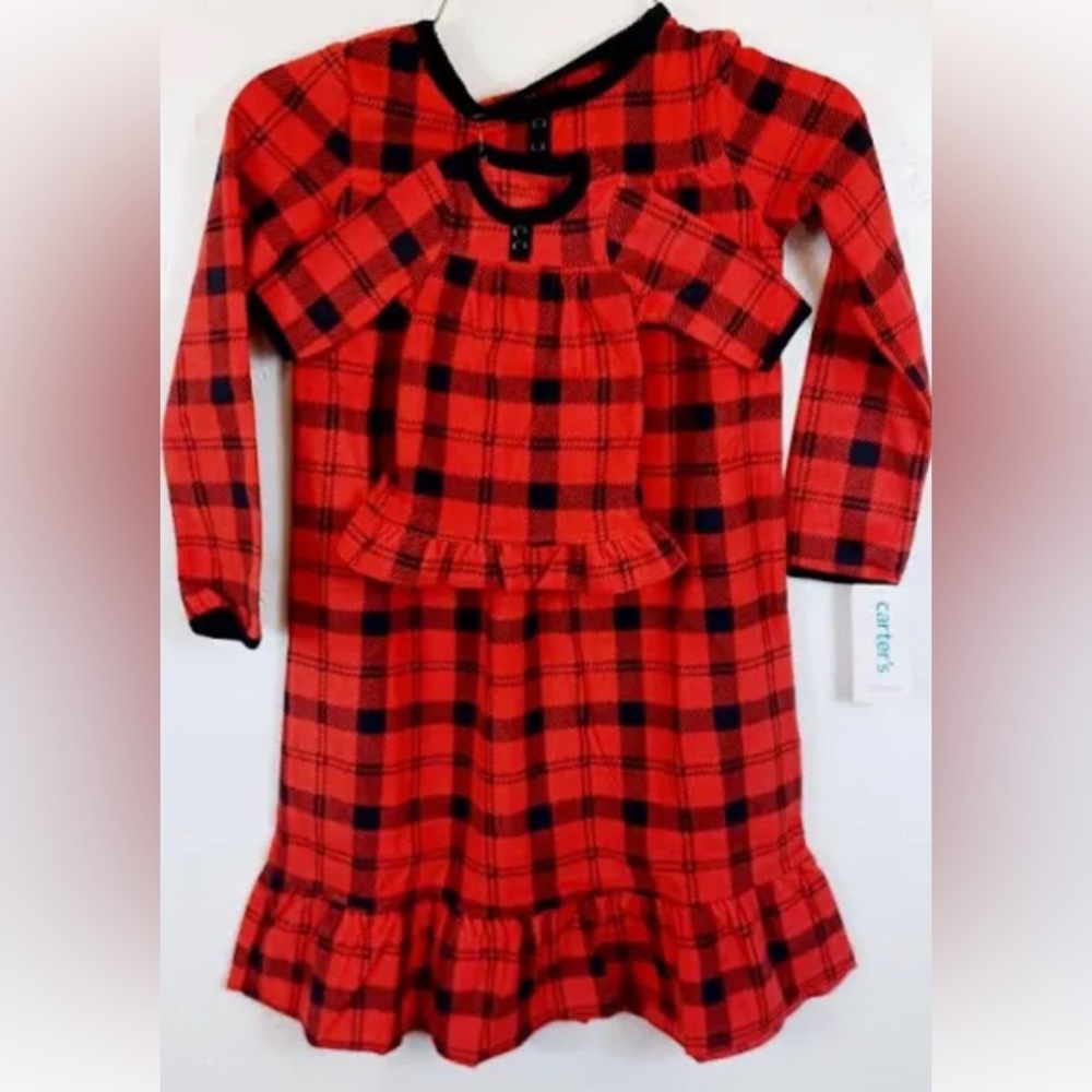 NWT Carter's Plaid Kids Pajamas Gown and Matching Doll Dress  Nightgown (Sku 74)